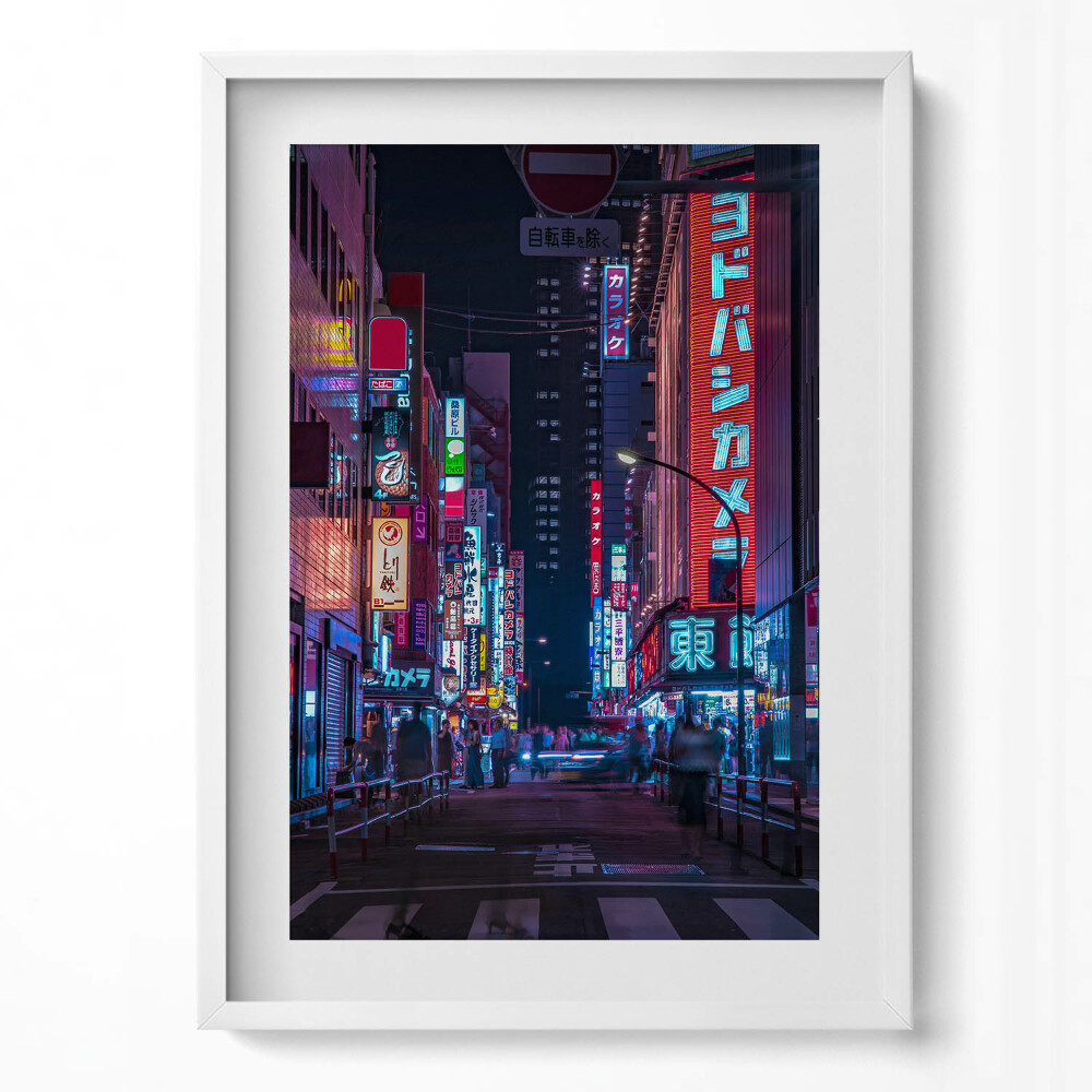 Függőleges kép keretben Éjszakai városi fények neonreklámok