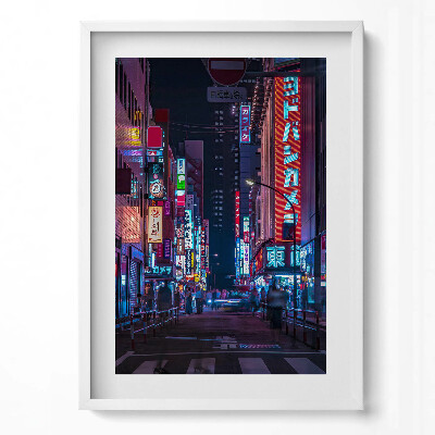 Függőleges kép keretben Éjszakai városi fények neonreklámok