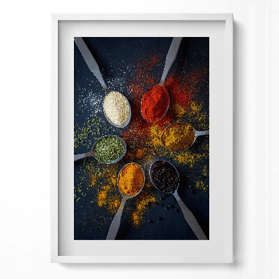 Függőleges kép keretben Fűszerek színes kanálban