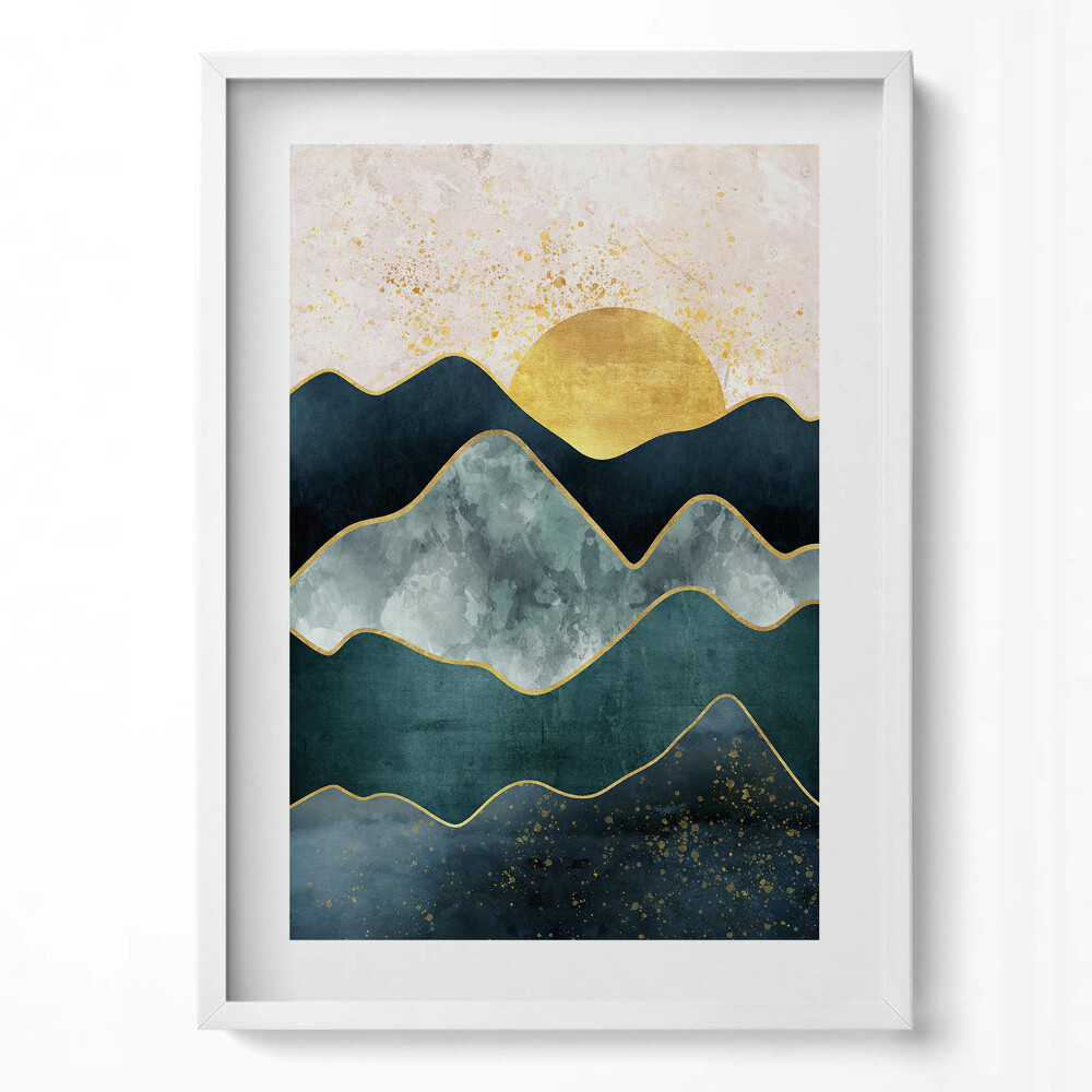 Függőleges kép keretben Absztrakt hegyek és nap