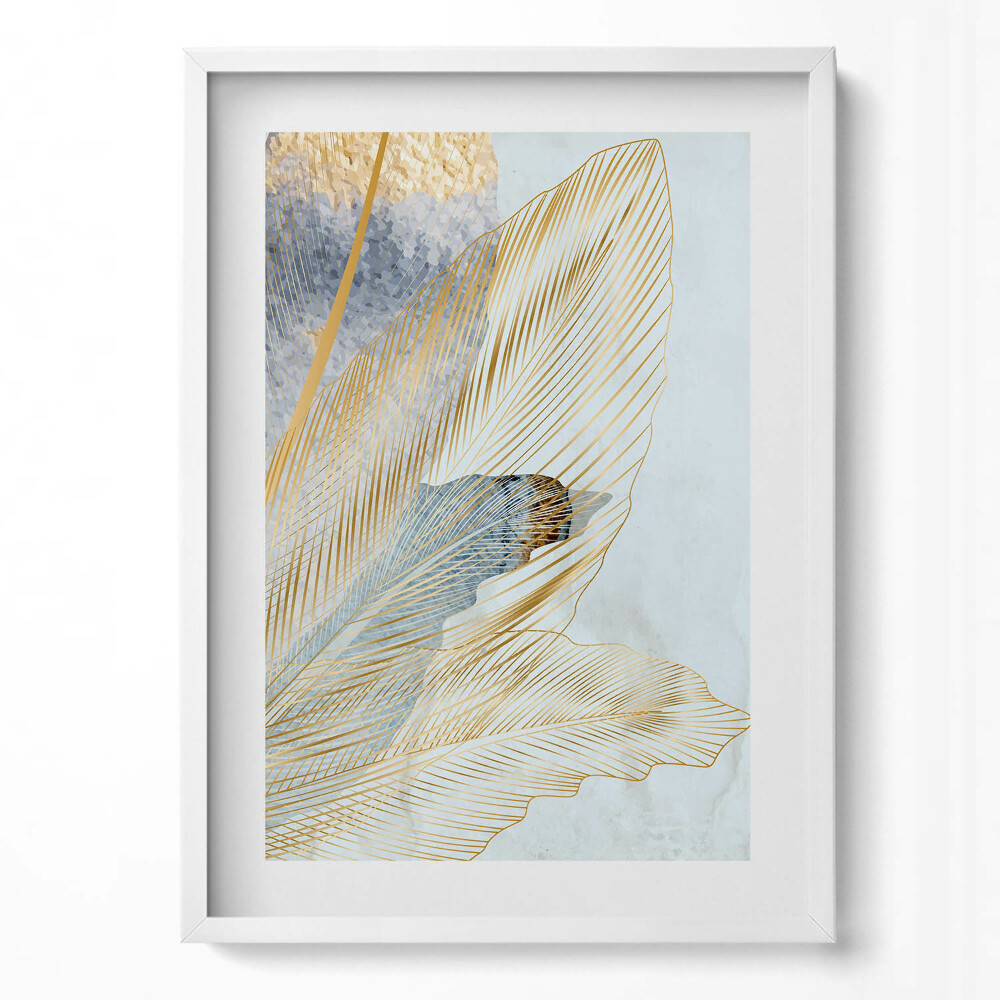 Függőleges kép keretben Arany vonalakkal díszített levél