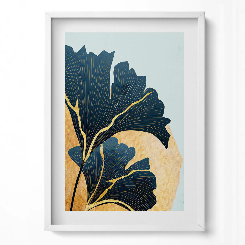 Függőleges kép keretben Zöld levélmotívum arany háttérrel