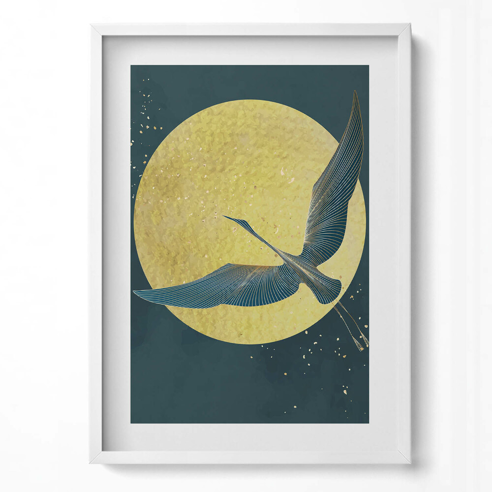 Függőleges kép keretben Elegáns madár a telihold előtt