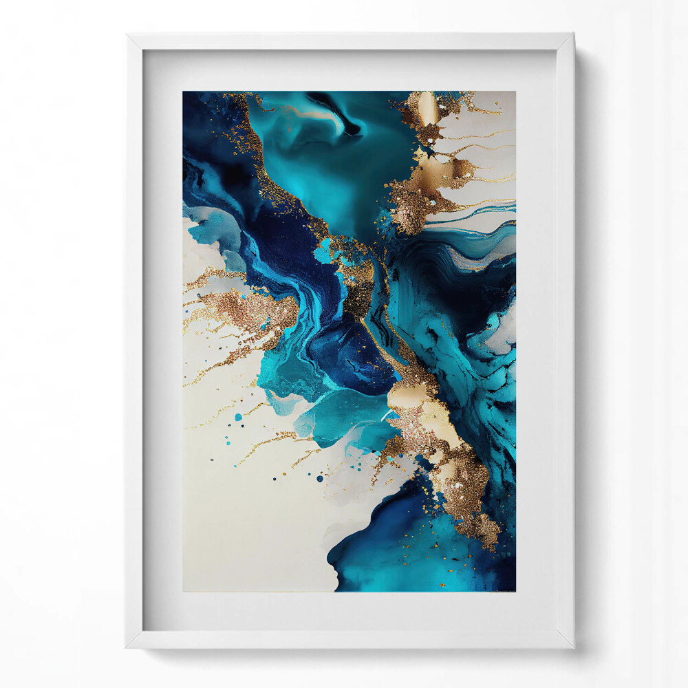 Függőleges kép keretben Absztrakt kék és arany minták