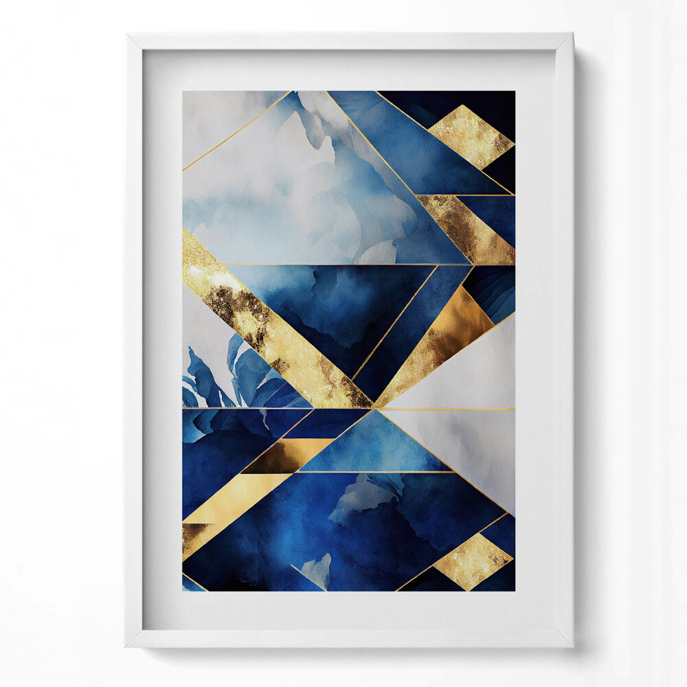 Függőleges kép keretben Absztrakt kék és arany minták