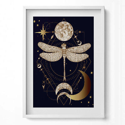 Függőleges kép keretben Varázslatos kompozíció kozmoszból és szitakötőből