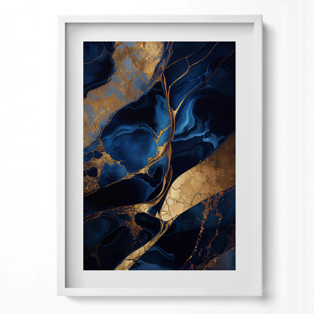 Függőleges kép keretben Absztrakt kék és arany mintázat