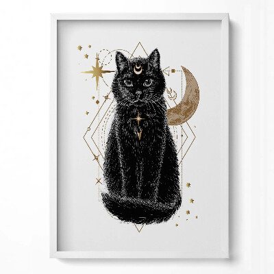 Függőleges kép keretben Fekete macska hold és csillagok