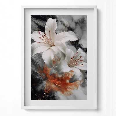 Függőleges kép keretben Fehér virágok absztrakt háttérrel