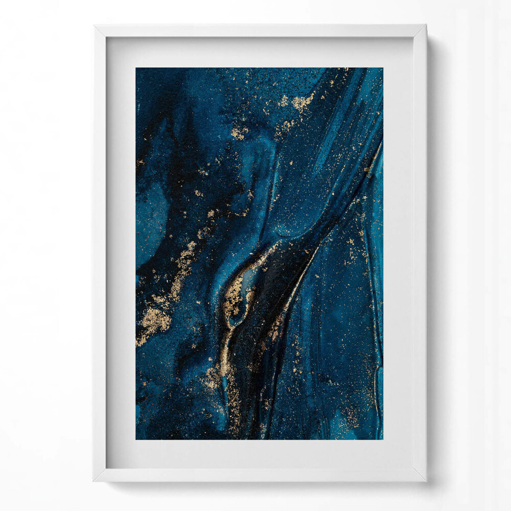 Függőleges kép keretben Absztrakt kék és arany mintázat