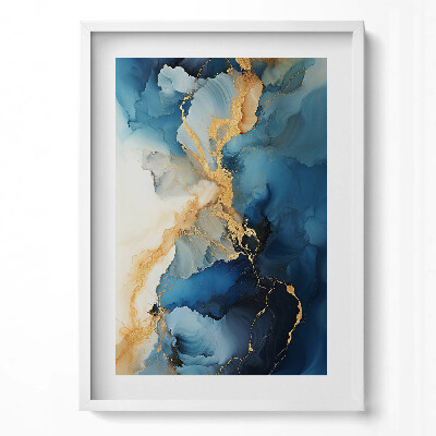 Függőleges kép keretben Absztrakt kék és arany mintázat