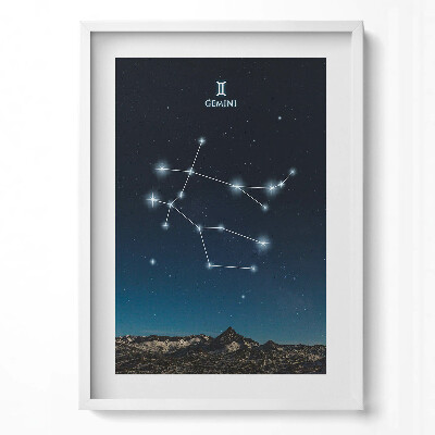 Függőleges kép keretben Ikrek csillagkép éjszakai háttérrel