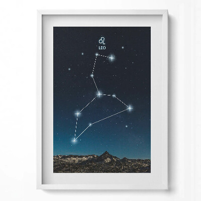 Függőleges kép keretben Oroszlán csillagkép a csillagos égen