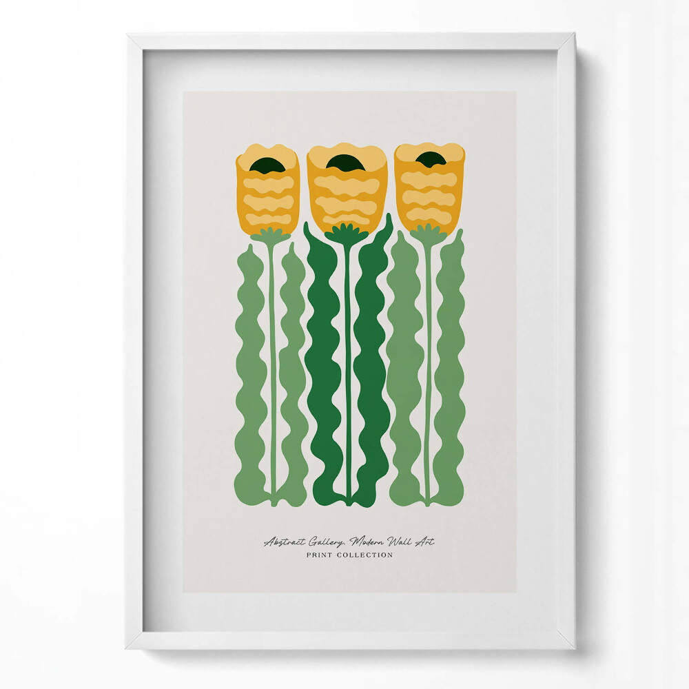 Függőleges kép keretben Sárga virágok zöld szárakkal