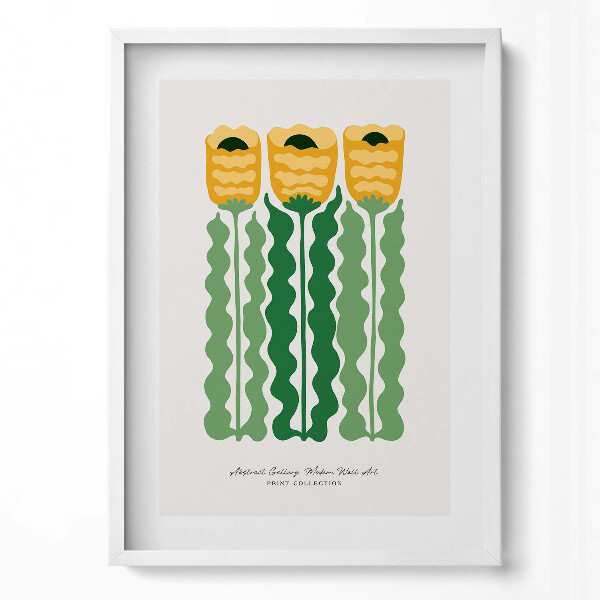 Függőleges kép keretben Sárga virágok zöld szárakkal