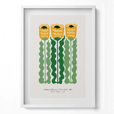 Függőleges kép keretben Sárga virágok zöld szárakkal