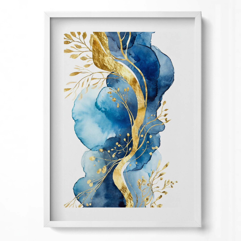 Függőleges kép keretben Kék és arany absztrakt mintázat