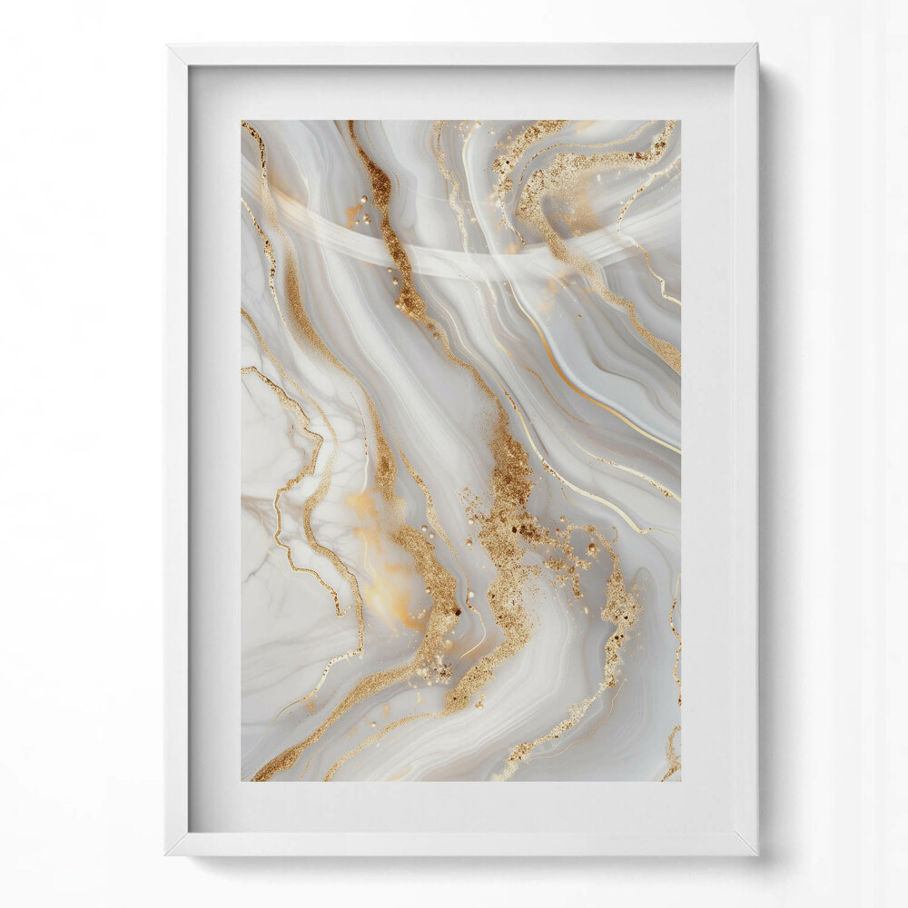 Függőleges kép keretben Absztrakt márványos mintázat aranysávokkal