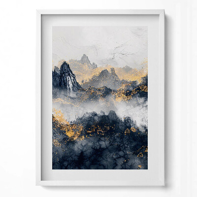Függőleges kép keretben Absztrakt hegyek arany részletekkel