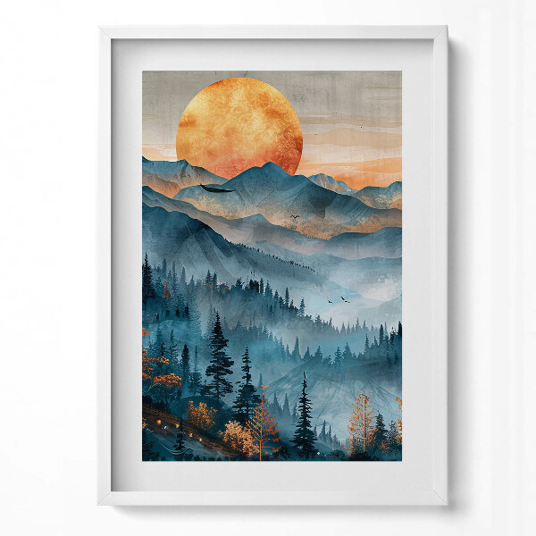 Függőleges kép keretben Hegyek naplemente erdő