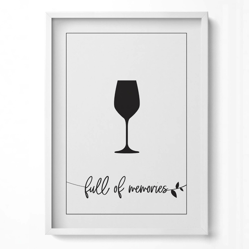 Függőleges kép keretben Borospohár sziluettje emlékekkel