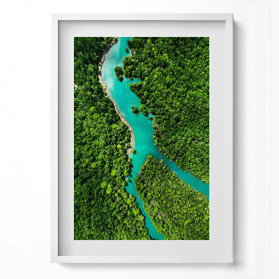 Függőleges kép keretben Zöld erdő és kék folyó