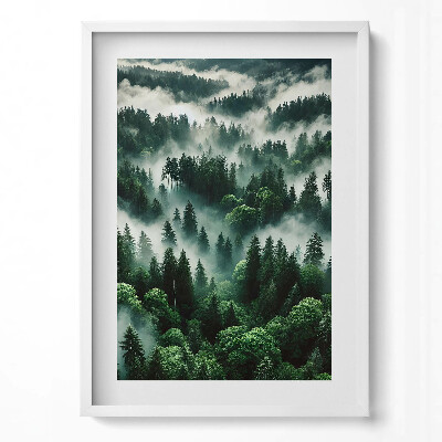 Függőleges kép keretben Zöld erdő ködben