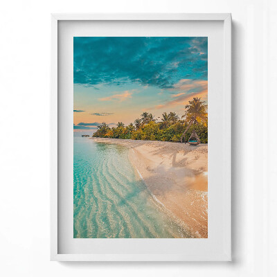 Függőleges kép keretben Tengerparti naplemente pálmákkal