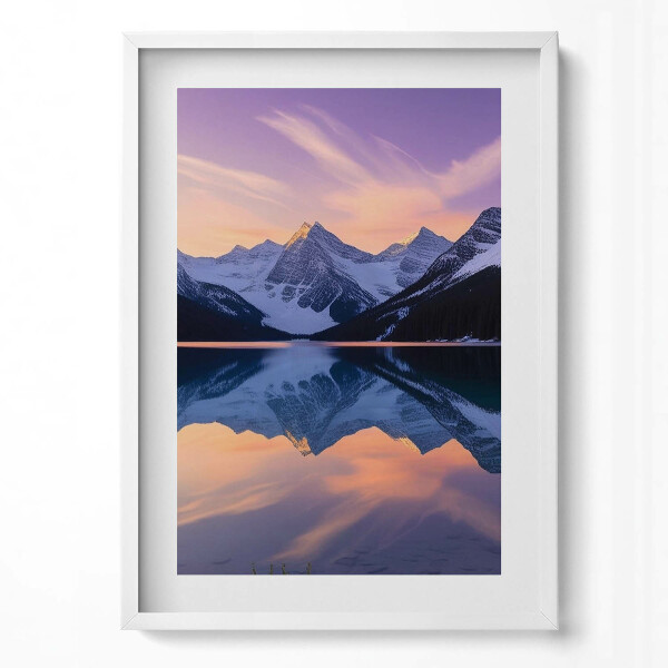 Függőleges kép keretben Hegyek és tó tükröződése