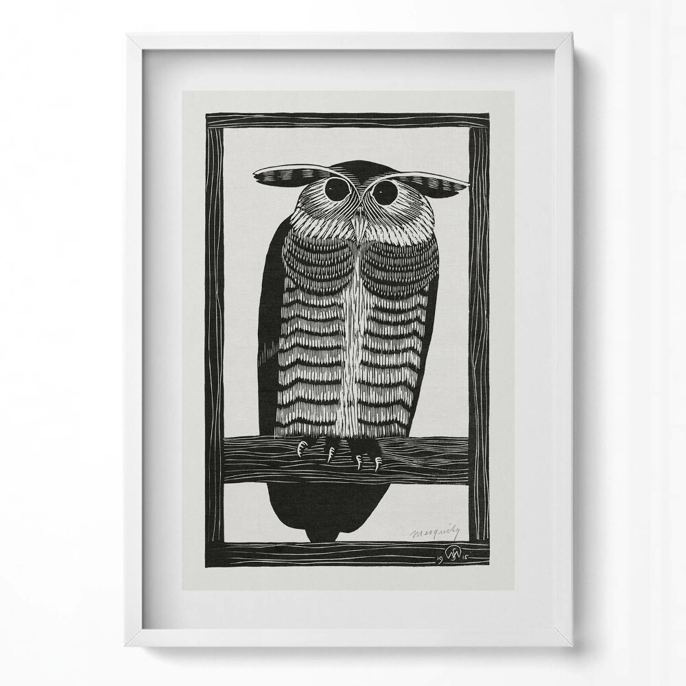 Függőleges kép keretben Egy bagoly rajza egy ágon