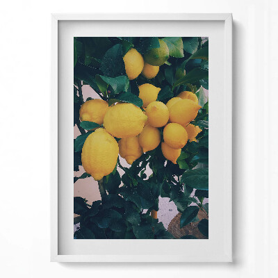 Függőleges kép keretben Sárga citromok zöld leveleken