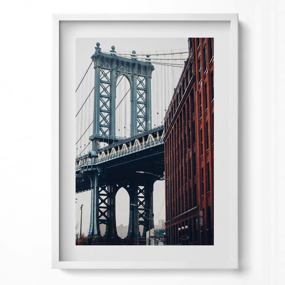 Függőleges kép keretben Brooklyni híd és városi épületek