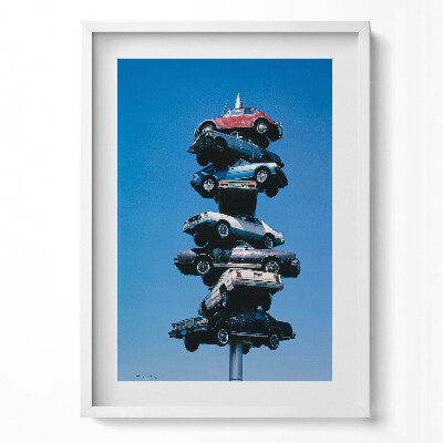 Függőleges kép keretben Autók toronyban kék háttér