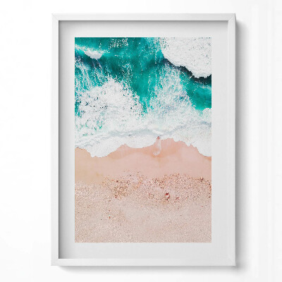 Függőleges kép keretben Tengerparti táj hullámok és homok