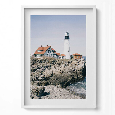 Függőleges kép keretben Fénytorony tengerparti házakkal