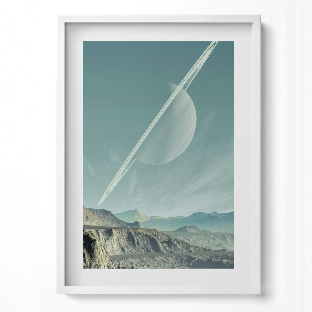 Függőleges kép keretben Bolygók és hegyek tája