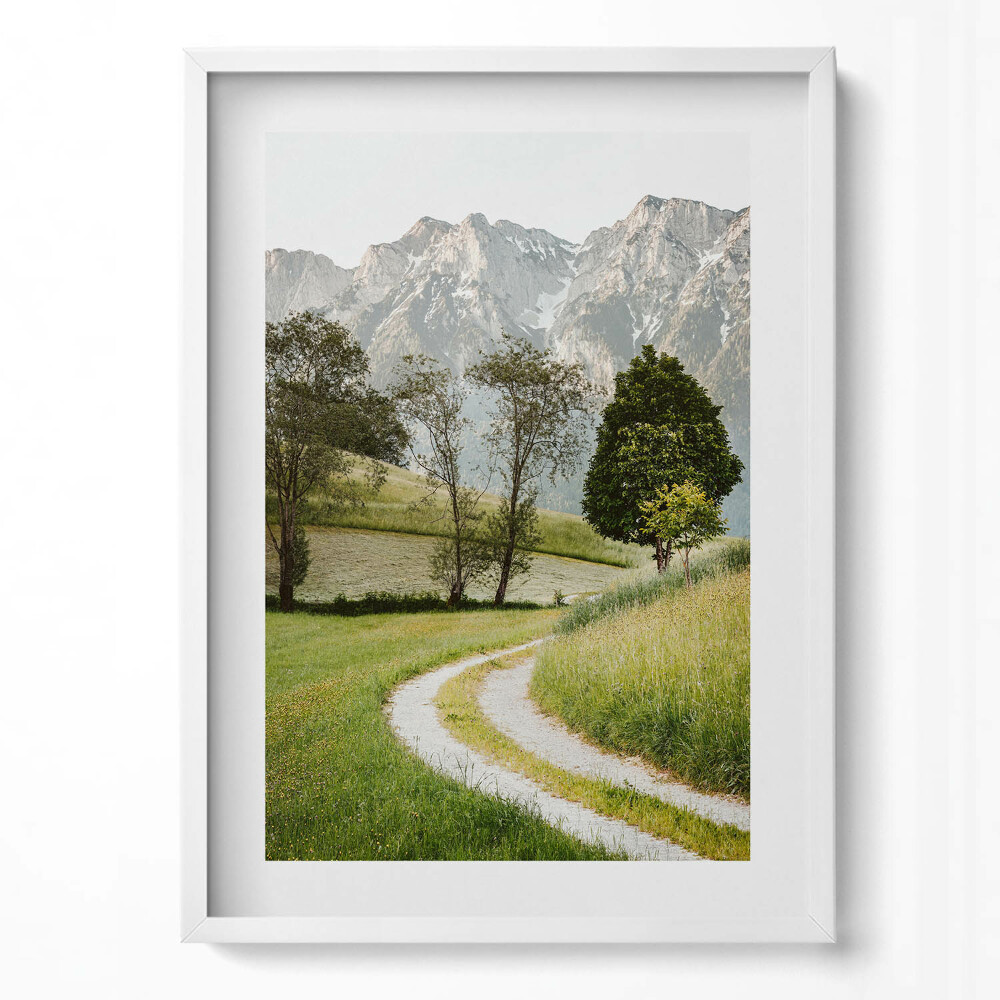 Függőleges kép keretben Hegyek fák kanyargós út