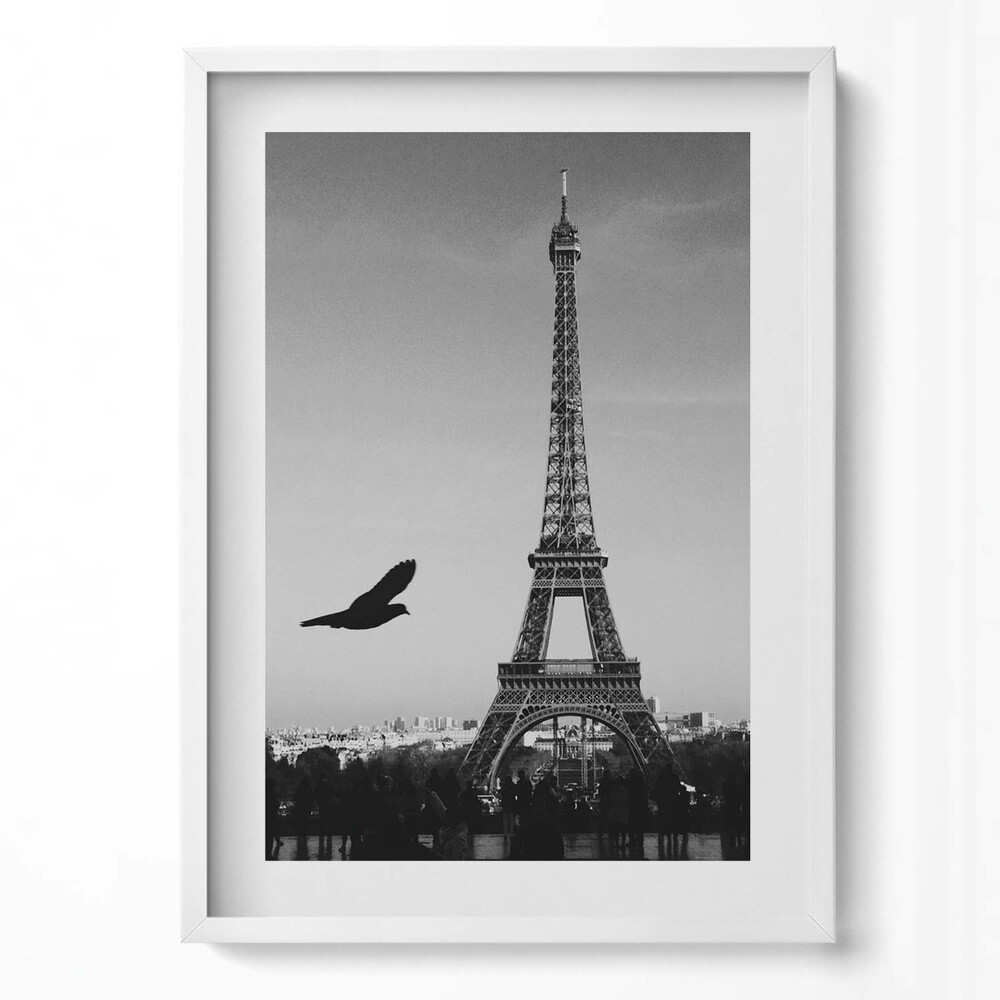Függőleges kép keretben Eiffel-torony és madár
