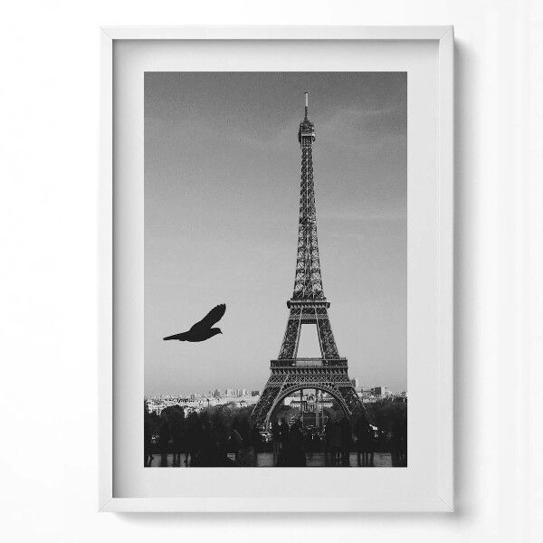 Függőleges kép keretben Eiffel-torony és madár
