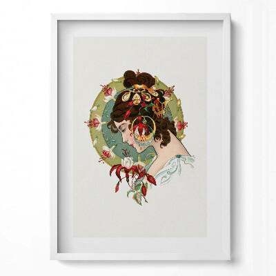 Függőleges kép keretben Női portré virágokkal