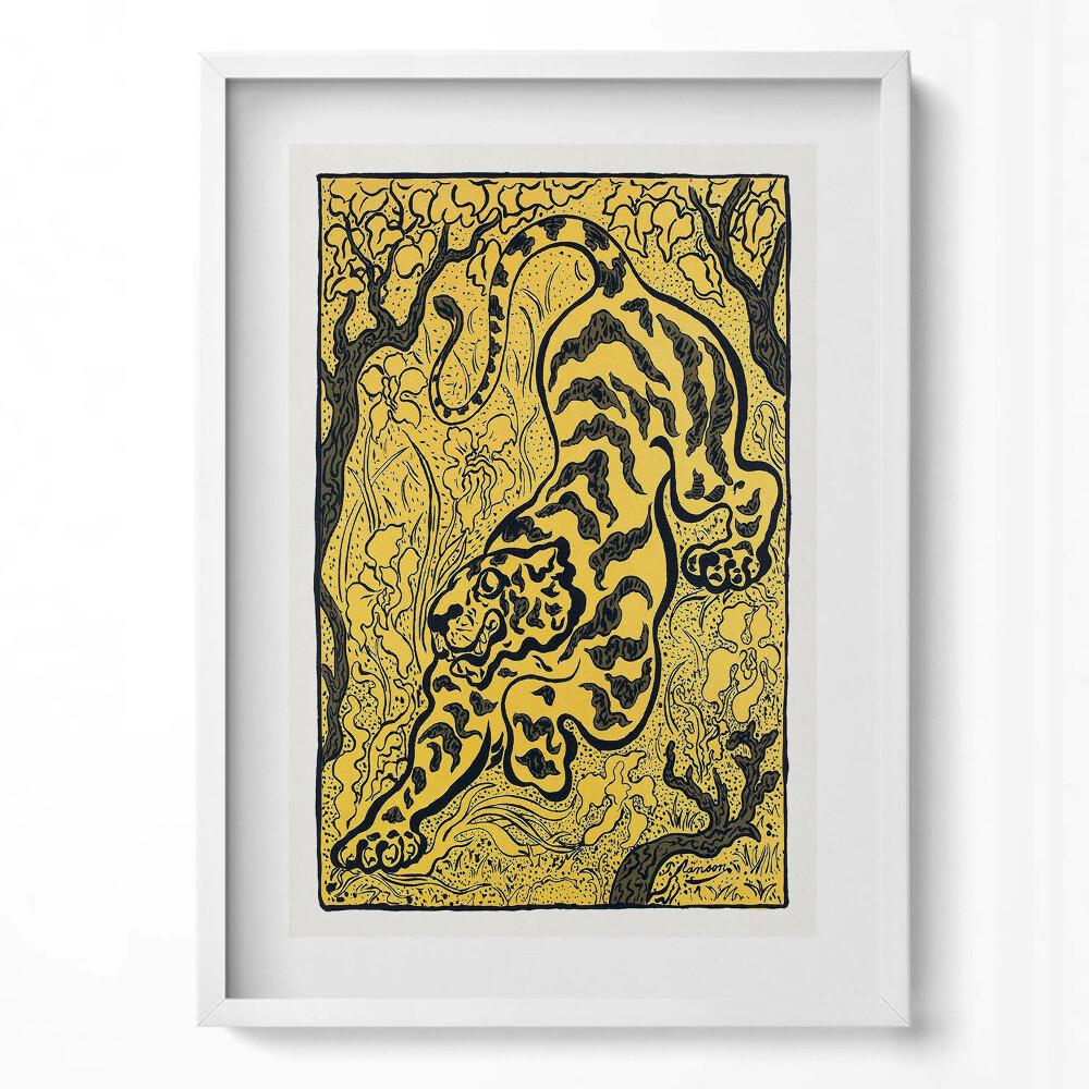 Függőleges kép keretben Sárga háttér tigris motívum