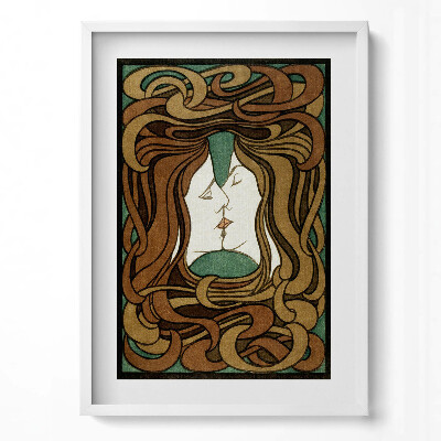 Függőleges kép keretben Két arc összeérő ajkak