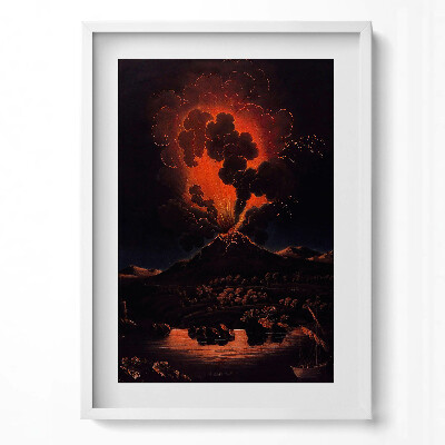 Függőleges kép keretben Vulkánkitörés lángokkal és füsttel