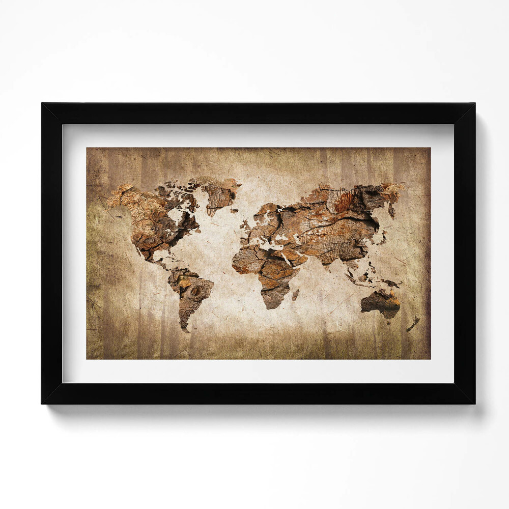Kép keretben Fából készült világtérkép