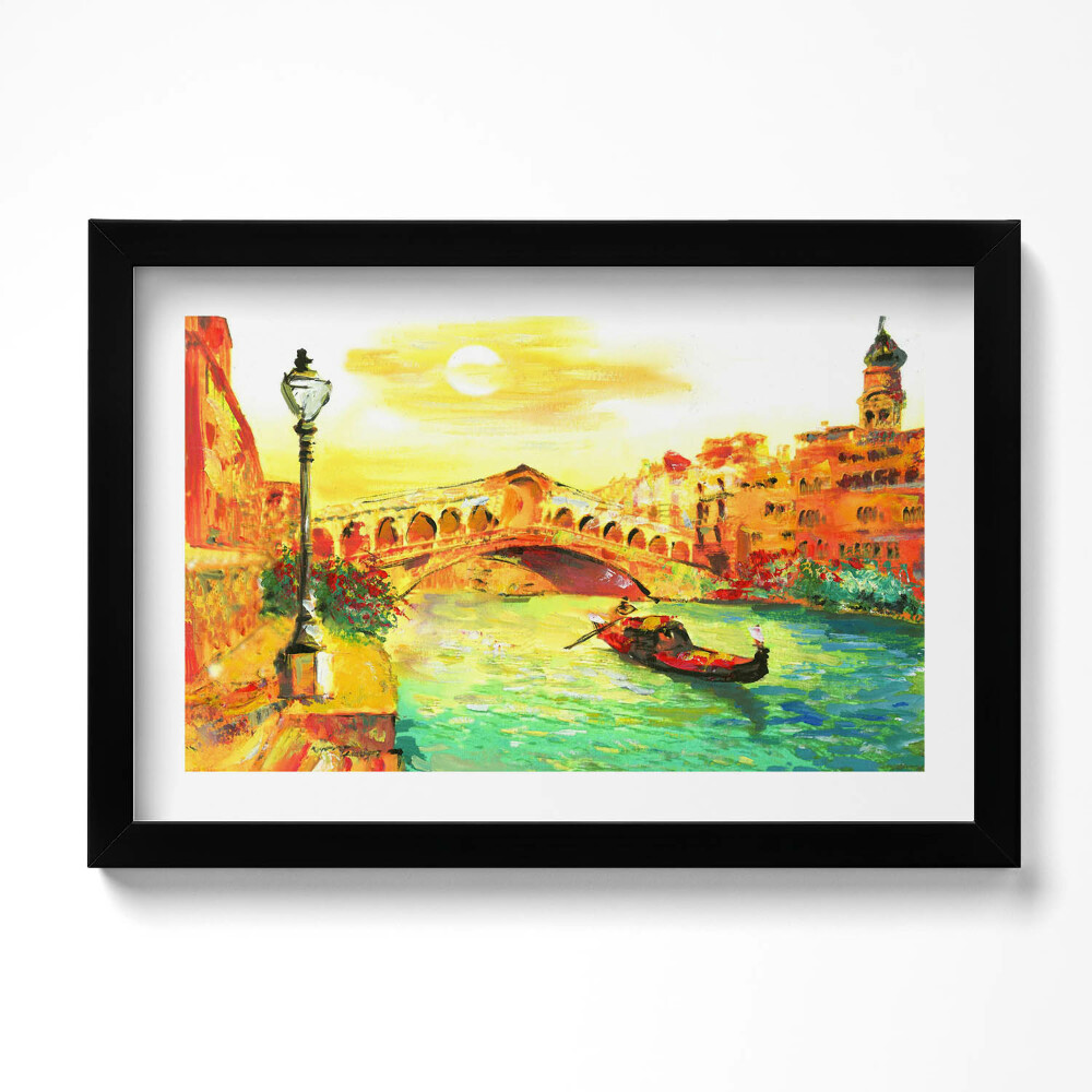 Keretezett kép Velence - Gondola és Rialto-híd