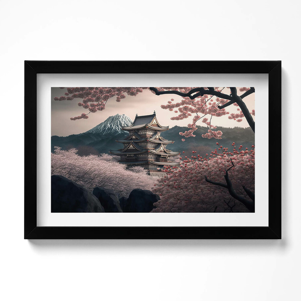 Keretezett kép Ázsiai torony és cseresznyevirágok