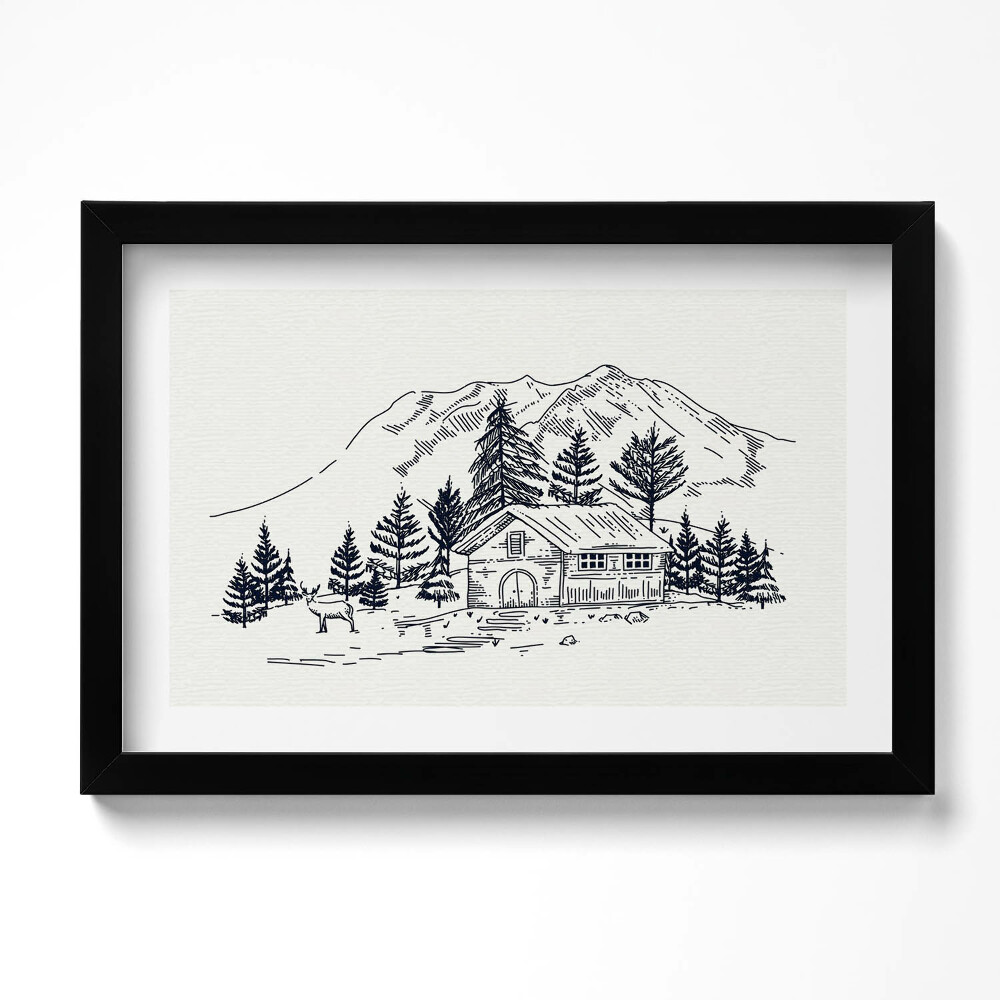 Keretezett kép Rajz egy házról a hegyekben