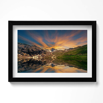 Kép keretben Hegyi tó és naplemente