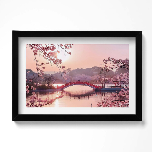 Keretezett kép Cseresznyevirágok és híd - Japán stílus
