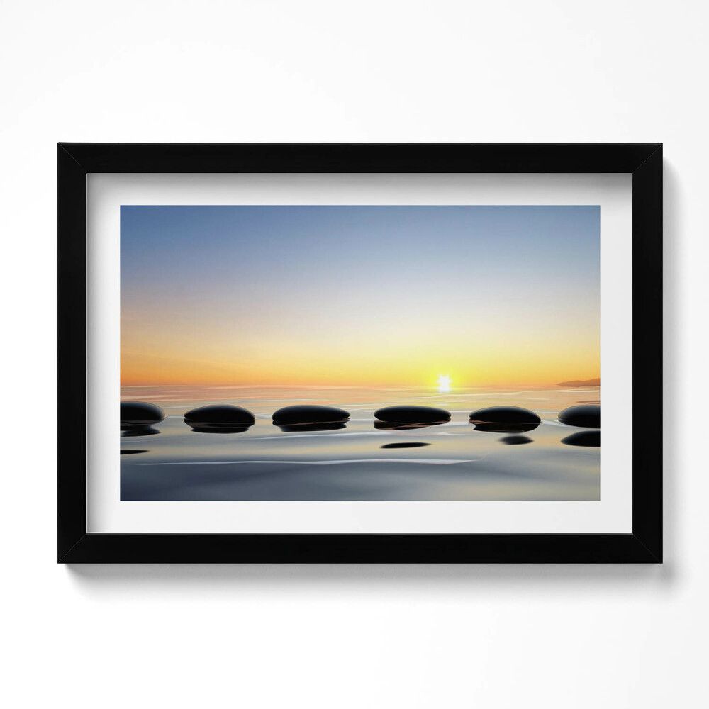 Keretezett kép Kövek a vízen napfelkeltekor - zen
